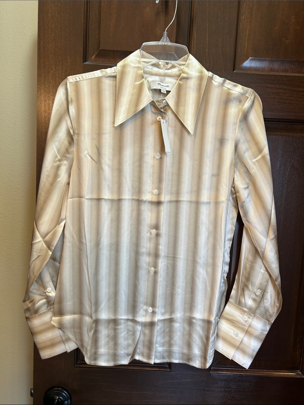 Madewell Beige and Cream Striped Button-Front Blouse